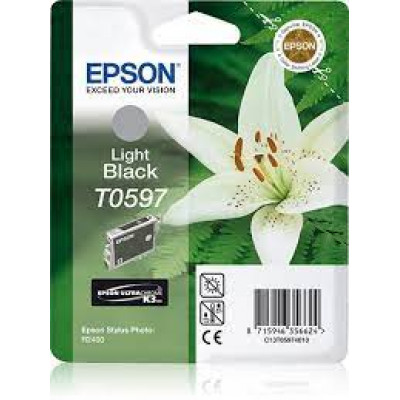 Epson T0597 - 13 ml - light black - original - blister with RF/acoustic alarm - ink cartridge - for Stylus Photo R2400